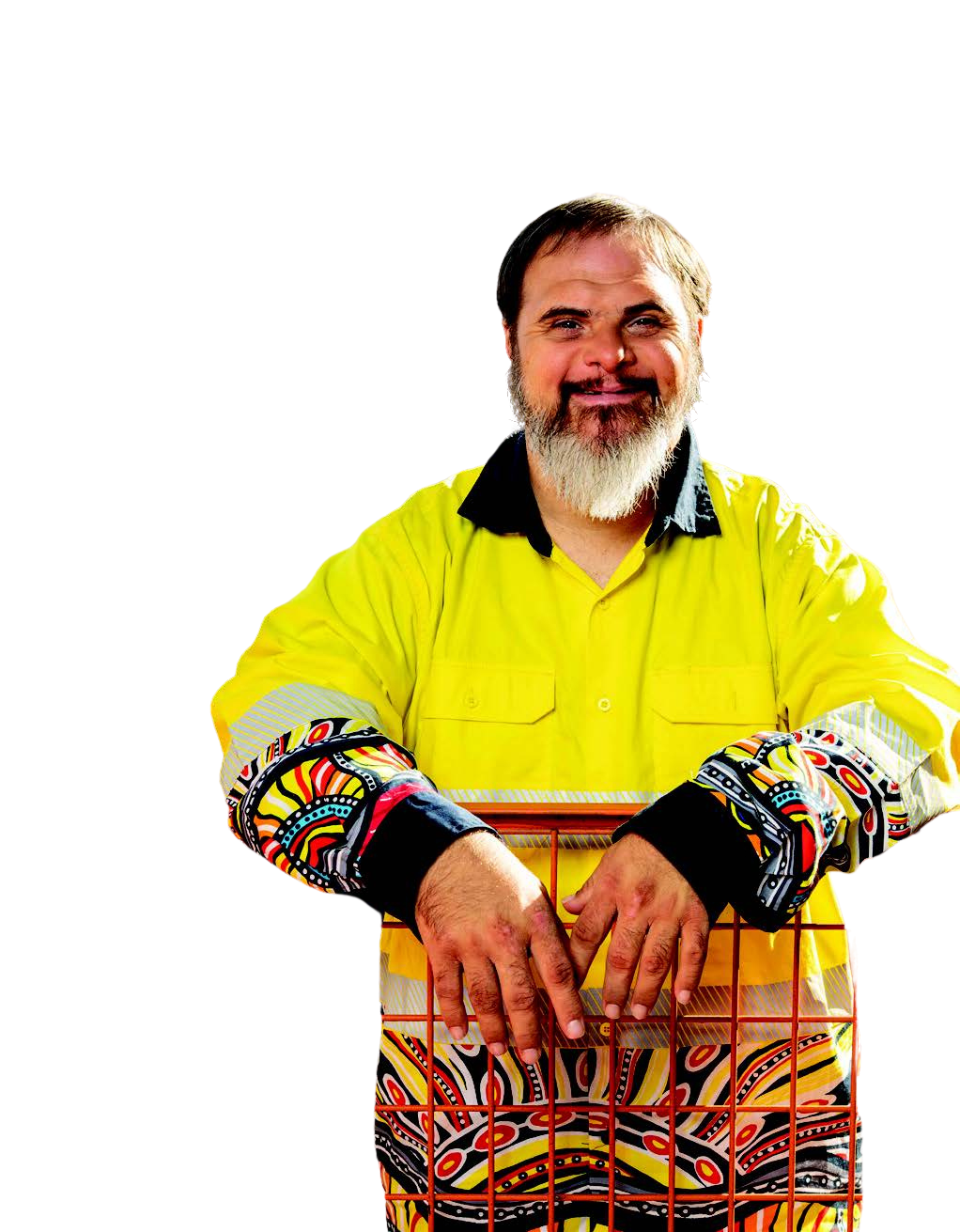 An middle aged Aboriginal man in a high vis work shirt
