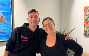 Social Future Christian and Mickaela smiling at the opening of the Byron CoLab Community Gallery