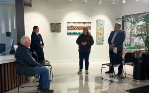  First Nations artist, Nickolla Clark, speaking at the Community Gallery opening night
